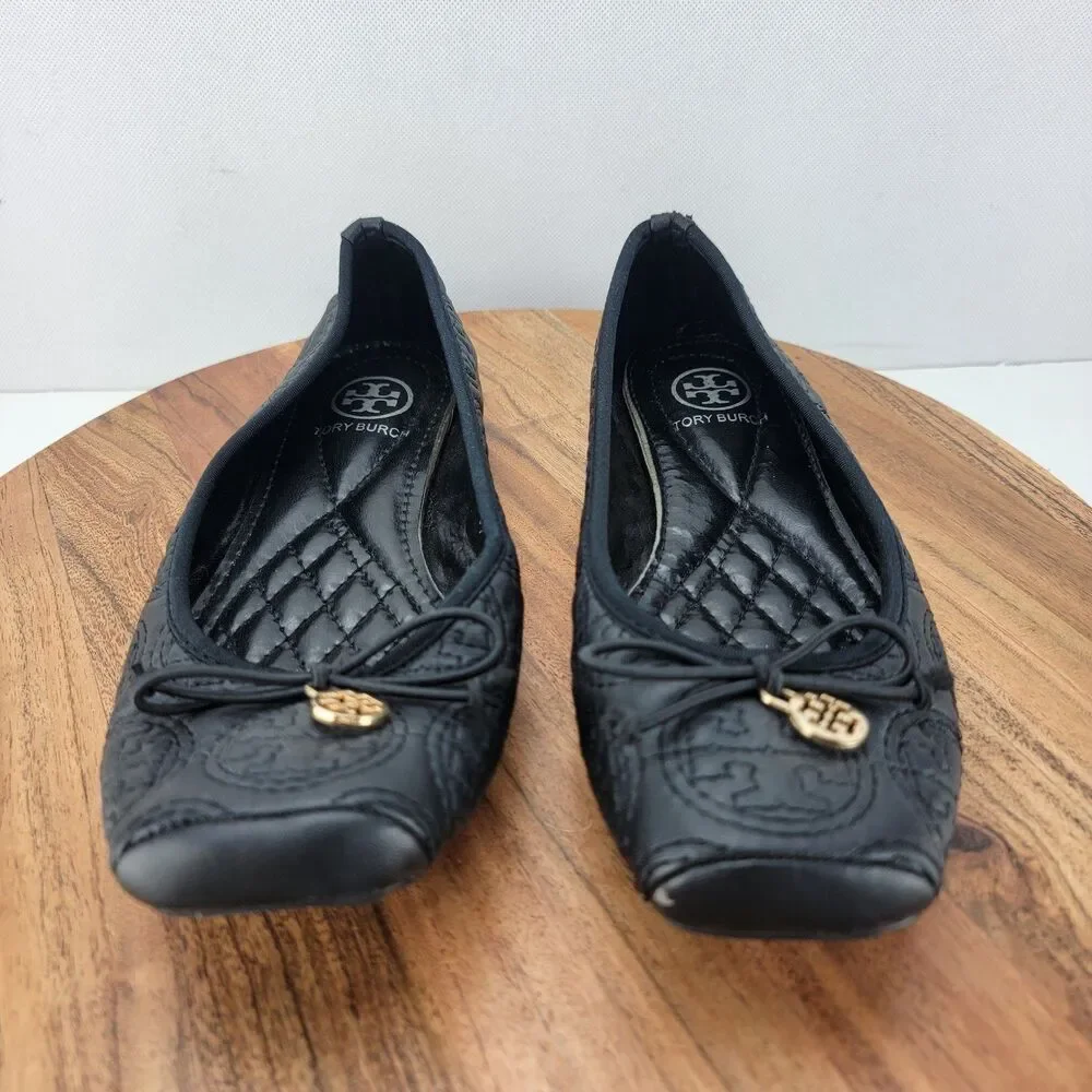 Tory Burch Womens Size EU37 US6.5 Black Leather Flat Ballet Shoes
